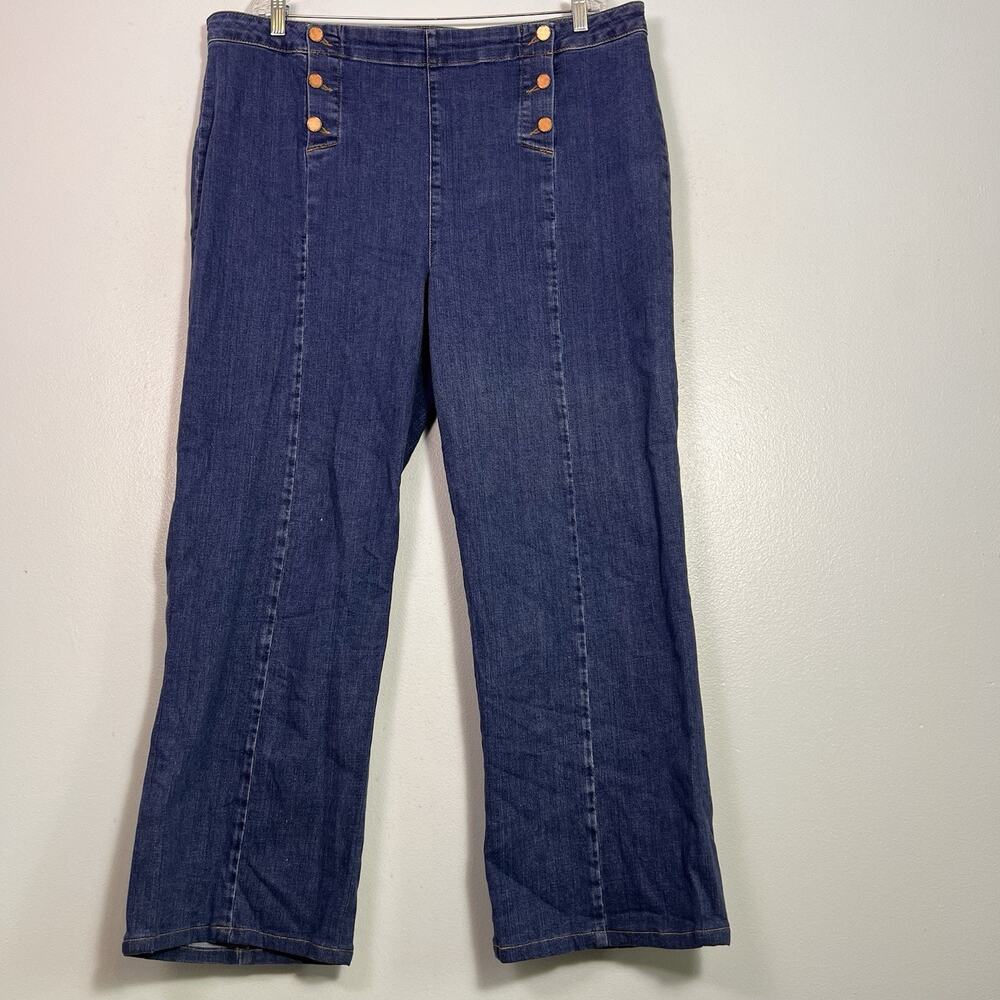 Boden Women's High Rise Wide Leg Jeans Plus Sz 18 Sailor Jeans Stretch Blue